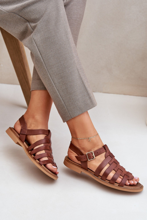 Leather sandals with flat heel brown Zazoo 3686 Leather sandals with flat heel brown Zazoo 3686