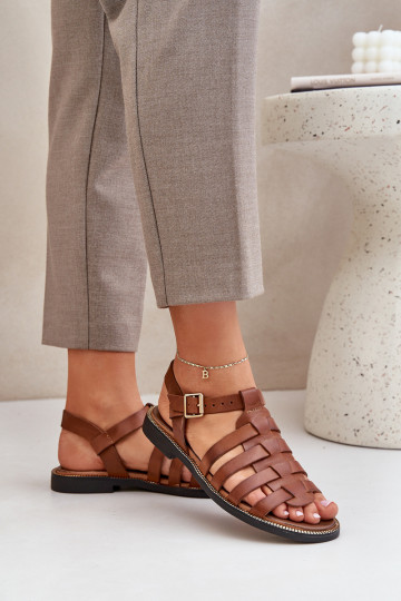 Leather Sandals On Flat Heel Zazoo 3686 Camel 2