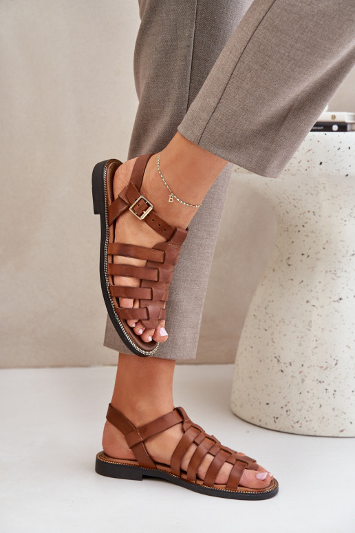 Leather Sandals On Flat Heel Zazoo 3686 Camel Leather Sandals On Flat Heel Zazoo 3686 Camel