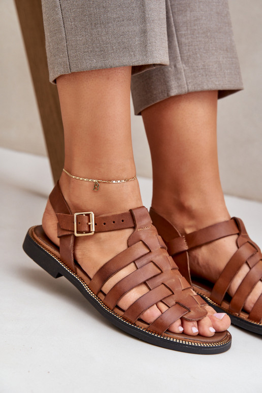 Leather Sandals On Flat Heel Zazoo 3686 Camel Leather Sandals On Flat Heel Zazoo 3686 Camel