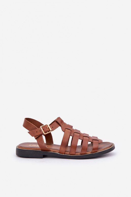Leather Sandals On Flat Heel Zazoo 3686 Camel Leather Sandals On Flat Heel Zazoo 3686 Camel