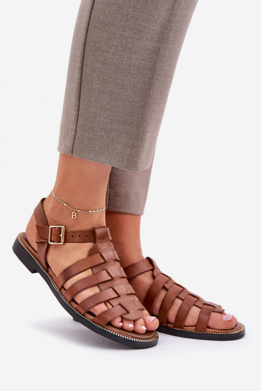 Leather Sandals On Flat Heel Zazoo 3686 Camel Leather Sandals On Flat Heel Zazoo 3686 Camel