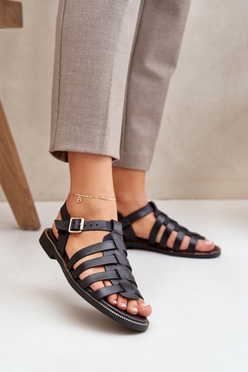 Leather Sandals On Flat Heel Zazoo 3686 Black 2