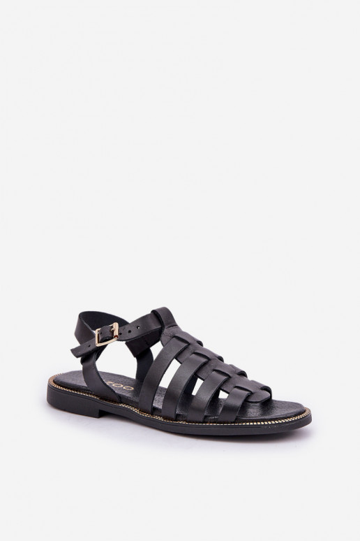 Leather Sandals On Flat Heel Zazoo 3686 Black Leather Sandals On Flat Heel Zazoo 3686 Black