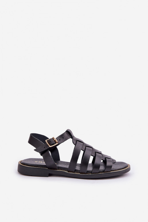 Leather Sandals On Flat Heel Zazoo 3686 Black Leather Sandals On Flat Heel Zazoo 3686 Black