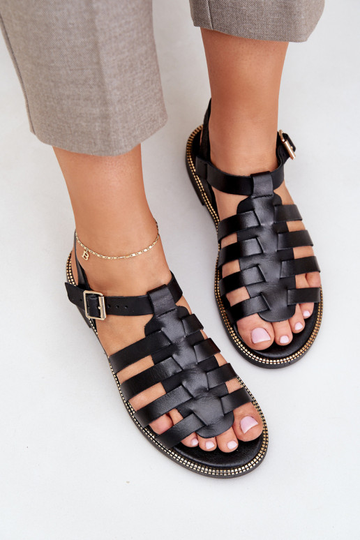 Leather Sandals On Flat Heel Zazoo 3686 Black Leather Sandals On Flat Heel Zazoo 3686 Black