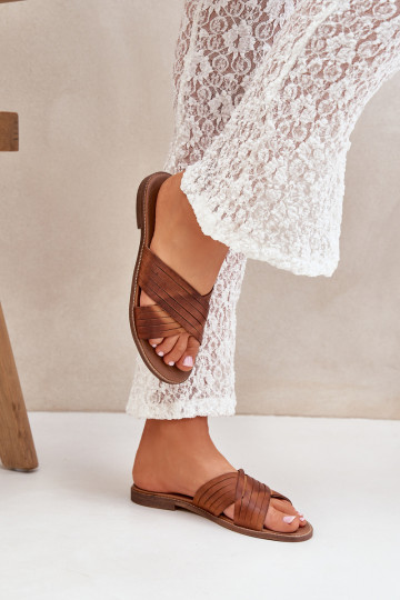 Skórzane Damskie Klapki Lewski Shoes 3682 Camel