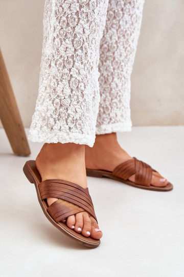 Leather Women's Slippers Lewski Shoes 3682 Camel 2