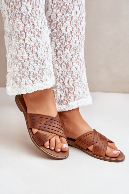 Leather Women's Slippers Lewski Shoes 3682 Camel Leather Women's Slippers Lewski Shoes 3682 Camel