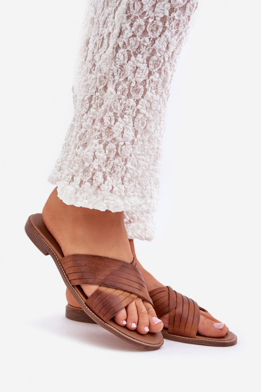 Leather Women's Slippers Lewski Shoes 3682 Camel Leather Women's Slippers Lewski Shoes 3682 Camel