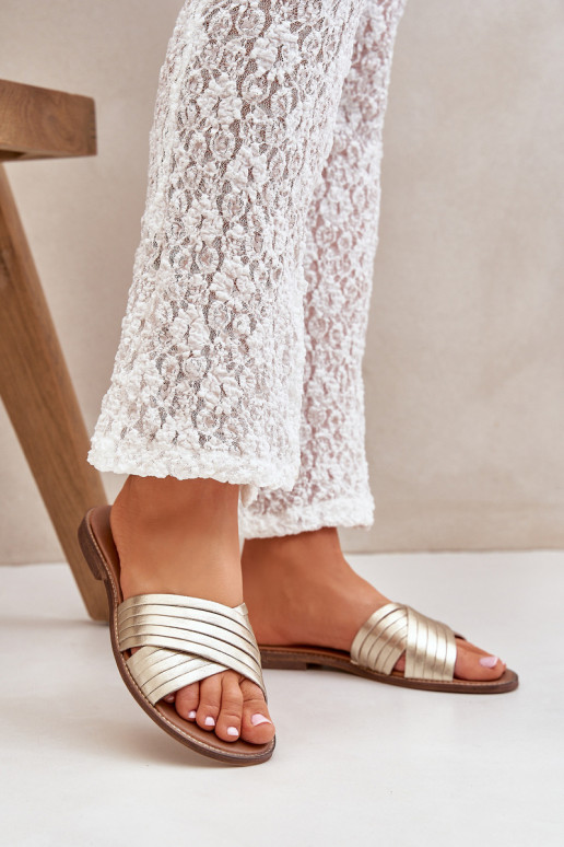 Leather Women's Slippers Lewski Shoes 3682 Gold Leather Women's Slippers Lewski Shoes 3682 Gold