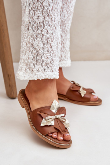 Slides With Decoration Natural Leather Zazoo 3574/Z Camel 2