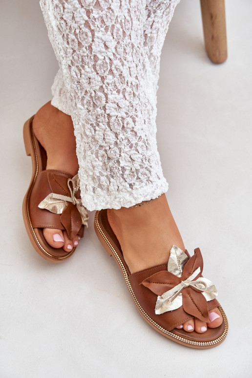 Slides With Decoration Natural Leather Zazoo 3574/Z Camel Slides With Decoration Natural Leather Zazoo 3574/Z Camel