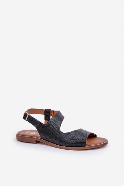 Leather Sandals With Buckle And Embossing Lewski 3041 Black Leather Sandals With Buckle And Embossing Lewski 3041 Black