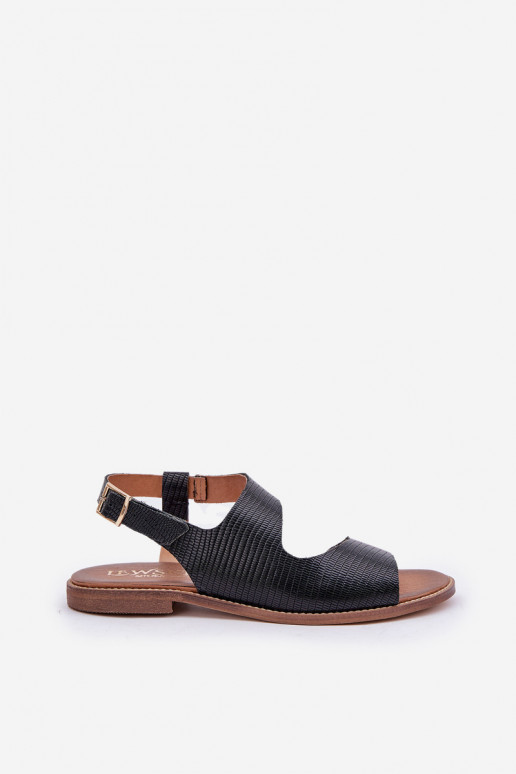 Leather Sandals With Buckle And Embossing Lewski 3041 Black Leather Sandals With Buckle And Embossing Lewski 3041 Black