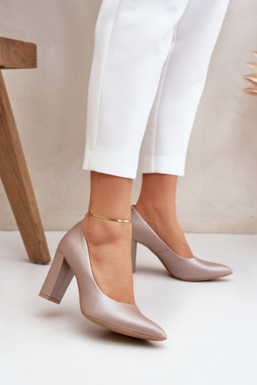 Satynowe Czółenka Lewski Shoes 2453 Beżowe 2