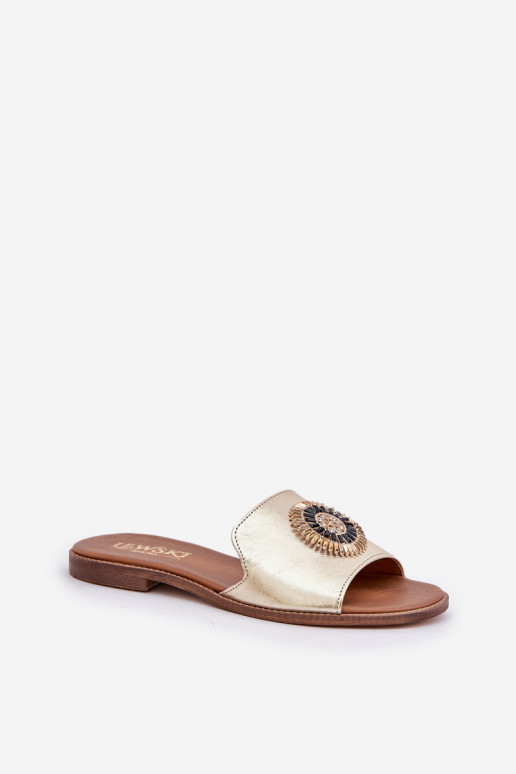 Leather sandals with decoration on a flat heel Zazoo 3047/O gold Leather sandals with decoration on a flat heel Zazoo 3047/O gold