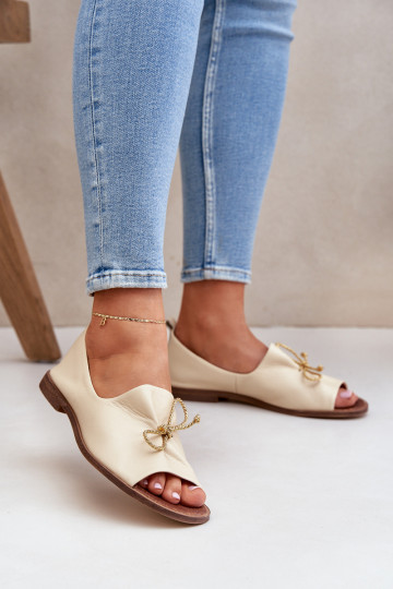 Zazoo 2660 Leather Women's Ballet Flats Light Beige 2