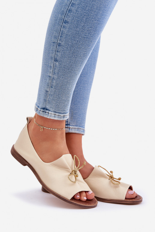 Zazoo 2660 Skórzane Baleriny Damskie Jasnobeżowe