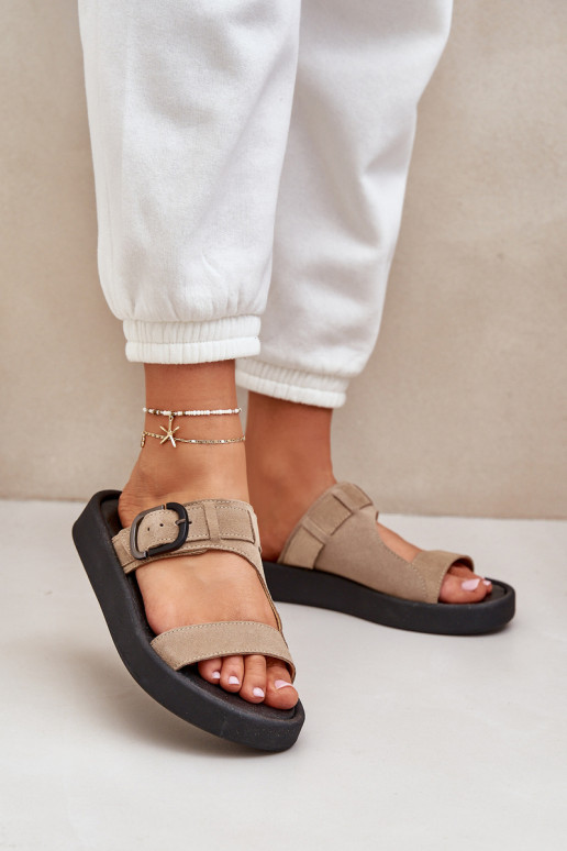 Women Suede Slippers On Platform Beige Zazoo 3024 Women Suede Slippers On Platform Beige Zazoo 3024