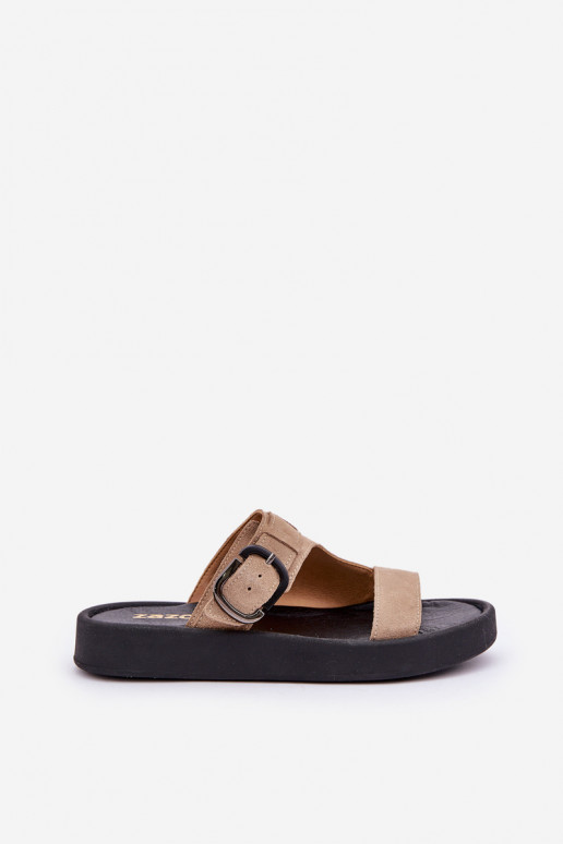 Women Suede Slippers On Platform Beige Zazoo 3024 Women Suede Slippers On Platform Beige Zazoo 3024