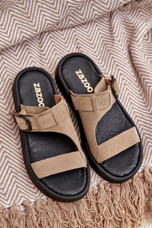 Women Suede Slippers On Platform Beige Zazoo 3024 Women Suede Slippers On Platform Beige Zazoo 3024