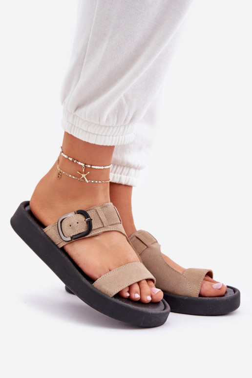 Women Suede Slippers On Platform Beige Zazoo 3024 Women Suede Slippers On Platform Beige Zazoo 3024