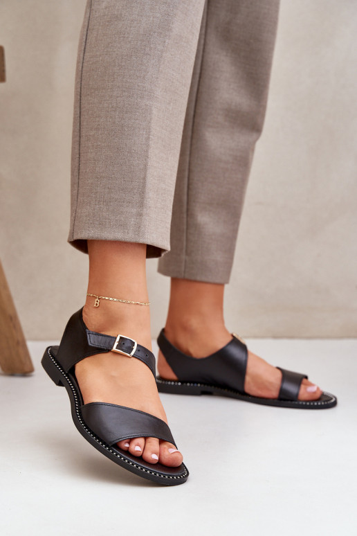 Ladies leather flat sandals Zazoo 3014 black Ladies leather flat sandals Zazoo 3014 black