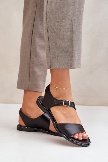 Ladies leather flat sandals Zazoo 3014 black 2