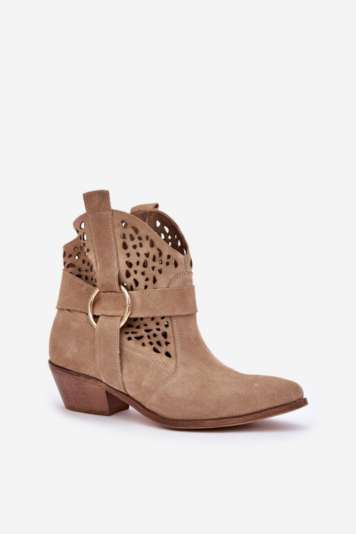Suede Cowboy Ankle Boots With Cutouts On Heel Beige Zazoo 2994 Suede Cowboy Ankle Boots With Cutouts On Heel Beige Zazoo 2994
