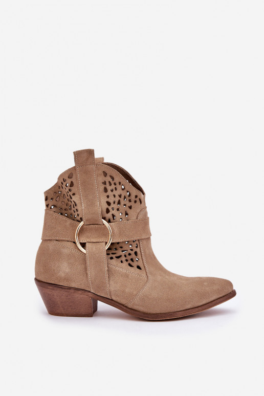 Suede Cowboy Ankle Boots With Cutouts On Heel Beige Zazoo 2994 Suede Cowboy Ankle Boots With Cutouts On Heel Beige Zazoo 2994
