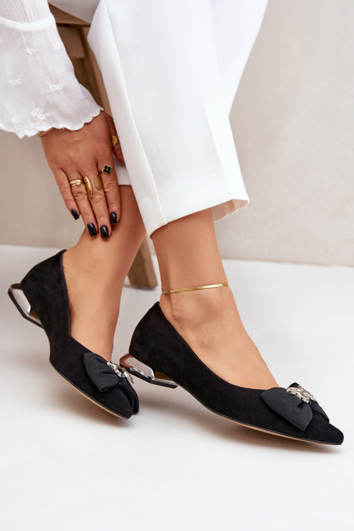 Elegant Suede Ballet Flats For Women With Bow Laura Messi 2893 Black Elegant Suede Ballet Flats For Women With Bow Laura Messi 2893 Black
