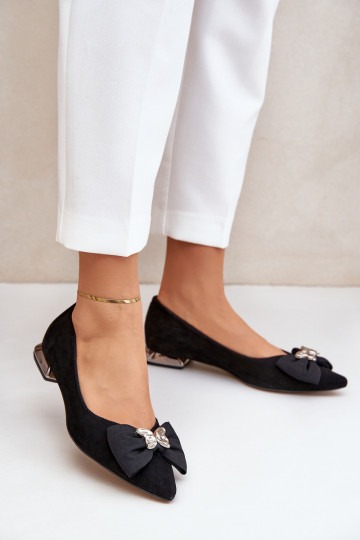 Elegant Suede Ballet Flats For Women With Bow Laura Messi 2893 Black 2