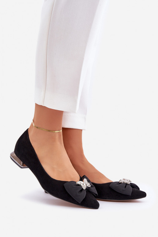 Elegant Suede Ballet Flats For Women With Bow Laura Messi 2893 Black Elegant Suede Ballet Flats For Women With Bow Laura Messi 2893 Black