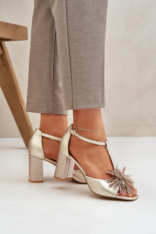 Leather sandals with heel decoration Laura Messi 2758 Gold Leather sandals with heel decoration Laura Messi 2758 Gold