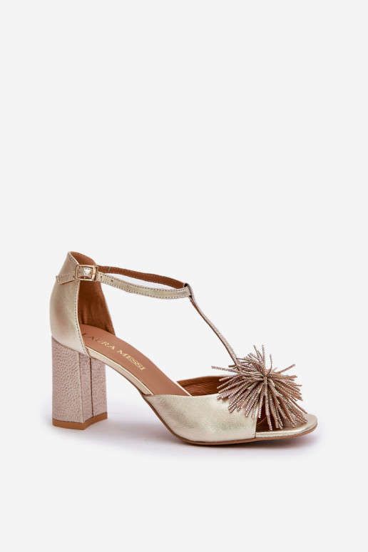 Leather sandals with heel decoration Laura Messi 2758 Gold Leather sandals with heel decoration Laura Messi 2758 Gold