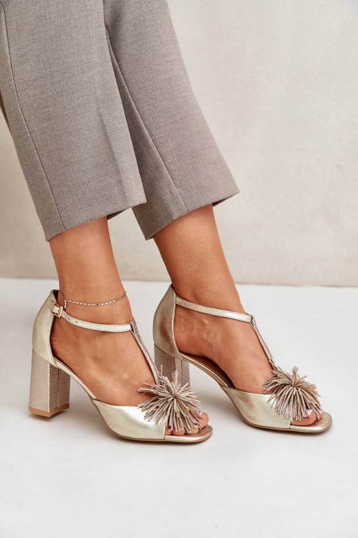 Sandały Skórzane Na SłupkuwithOzdobą Laura Messi 2758 Złote