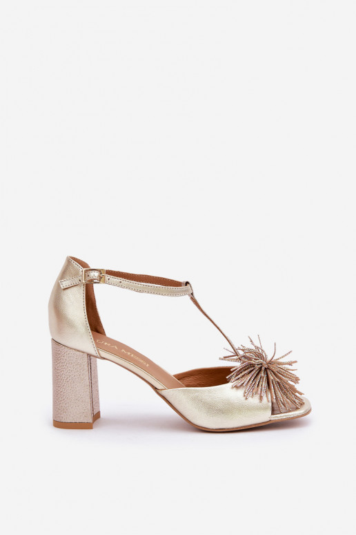 Sandały Skórzane Na SłupkuwithOzdobą Laura Messi 2758 Złote