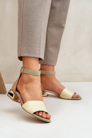 Leather sandals on gold heel beige Laura Messi 2143 2