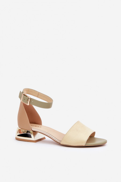 Leather sandals on gold heel beige Laura Messi 2143 Leather sandals on gold heel beige Laura Messi 2143