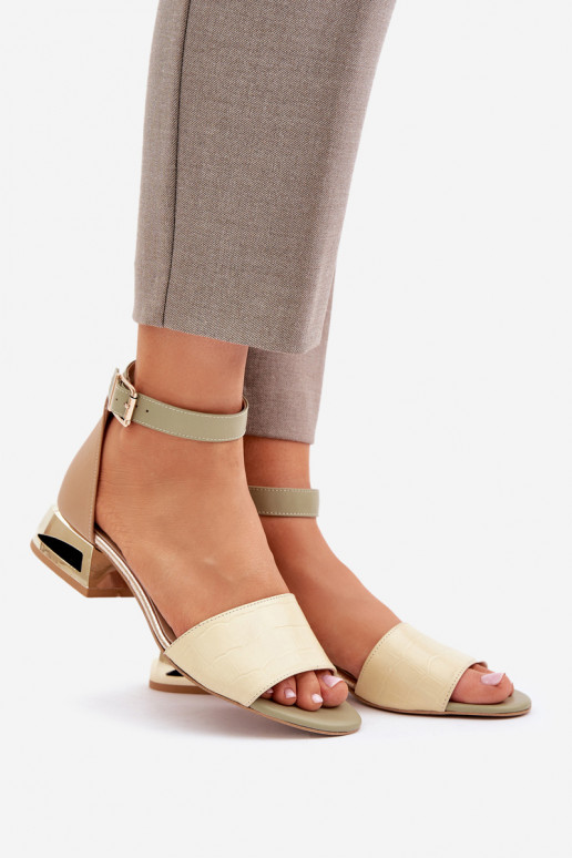 Leather sandals on gold heel beige Laura Messi 2143 Leather sandals on gold heel beige Laura Messi 2143