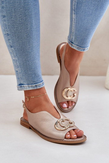 Skórzane Sandały Na Płaskim ObcasiewithOzdobą Laura Messi 2865 Złote