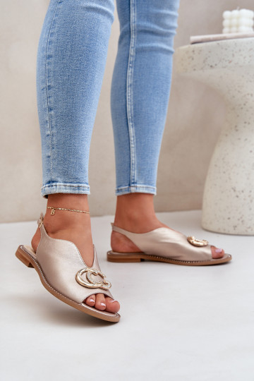 Leather Sandals On Flat Heel With Decoration Laura Messi 2865 Gold 2