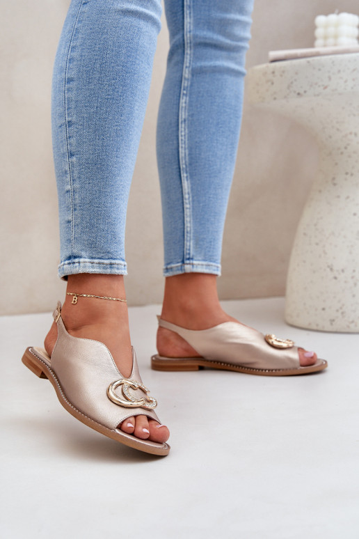 Skórzane Sandały Na Płaskim ObcasiewithOzdobą Laura Messi 2865 Złote