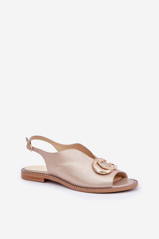 Skórzane Sandały Na Płaskim ObcasiewithOzdobą Laura Messi 2865 Złote