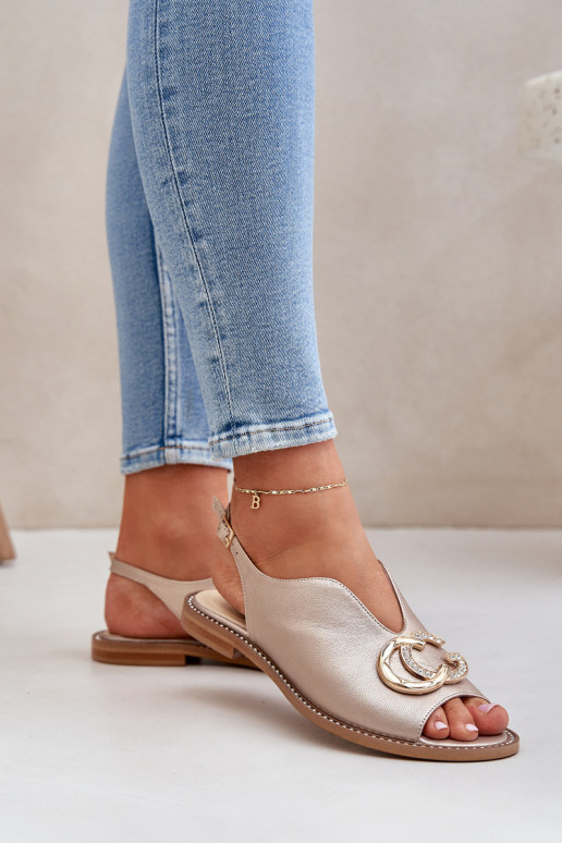 Skórzane Sandały Na Płaskim ObcasiewithOzdobą Laura Messi 2865 Złote
