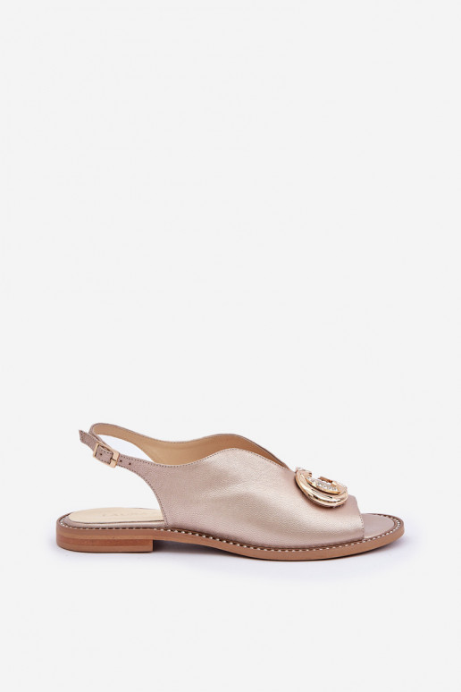 Leather Sandals On Flat Heel With Decoration Laura Messi 2865 Gold Leather Sandals On Flat Heel With Decoration Laura Messi 2865 Gold