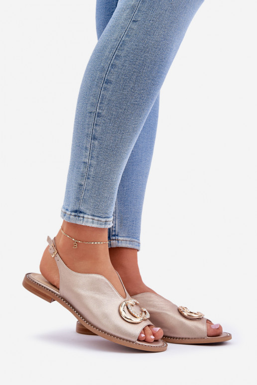 Skórzane Sandały Na Płaskim ObcasiewithOzdobą Laura Messi 2865 Złote