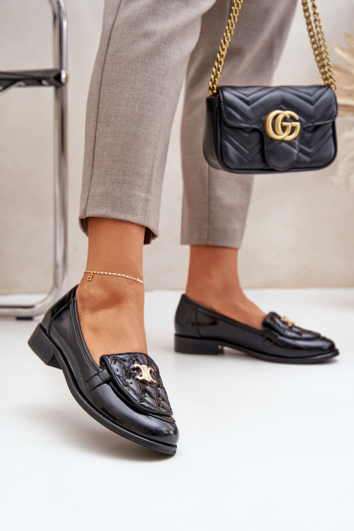 Leather Patent Loafers With Gold Decoration Laura 2927 Black Leather Patent Loafers With Gold Decoration Laura 2927 Black