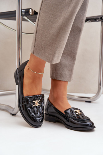 Leather Patent Loafers With Gold Decoration Laura 2927 Black 2